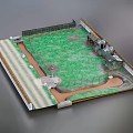 Detailed Scenery Model Featuring Green Grassy Area Road Fence And Small Buildings