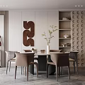 Elegant Modern Dining Room Interior With Dining Table Chairs Wall Art Shelves And Decor