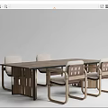 Modern Wooden Dining Table Set With Planked Top And Upholstered Chairs 3d model