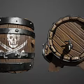 Decorative Wooden Barrel Ornament Set with Black Hoops and Wood Grain Design
