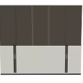 Modern Bedroom Accent Wall With Dark Vertical Panels Circular Leather Decor And Black Metal Strips