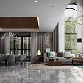 Elegant Modern Duplex Living Room Interior With High Ceiling Sofa And Large Windows 3d model