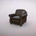 Dark Brown Leather Single Sofa with Stitched Armrests and Classic Design 3d model