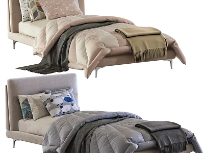 Cozy Modern Kids Bed with Soft Bedding Pillows Quilt and Warm Blankets 3d model