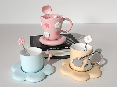 Modern Cup Flower Mug Combo 3d model