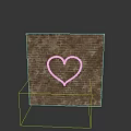 Pink Neon Heart Design On Rustic Brown Brick Wall Background 3d model