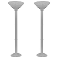 Two Elegant Brass Floor Lamps With Tall Slim Poles For Home Interior Lighting