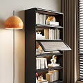 Modern Black Bookcase With Shelves Books Decorative Items And Warm Lighting