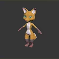 Cute Cartoon Fox Game Movie Character With Orange White Fur Big Ears Standing Pose