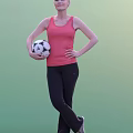 Woman In Pink Tank Top And Black Leggings Holding Soccer Ball Against Green Background