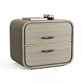 Modern Light Gray Nightstands With Gold Handles And Decorative Items On Top