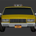 Yellow Vintage Taxi Sedan With Roof Sign And Shiny Reflective Surface