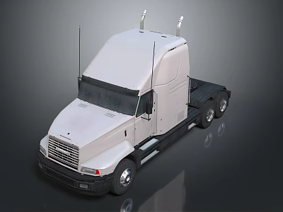 White Modern Truck Cab Exterior With Black Chassis And Antennas Design 3d model