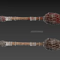 Primitive Weapon With Wooden Handle Rope Bound Head Rustic Red Gray Design Two Variants