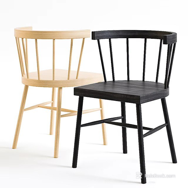 Two Modern Wooden Dining Chairs In Light And Dark Colors With Simple Design 3d model 