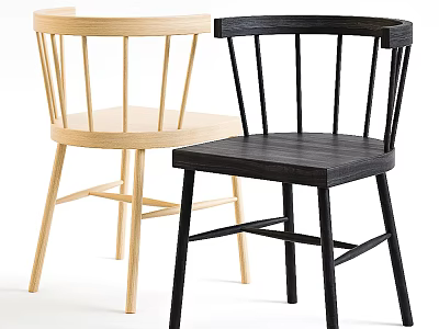 Two Modern Wooden Dining Chairs In Light And Dark Colors With Simple Design 3d model