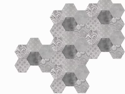 Modern Hexagonal Gray Floor Tiles With Intricate Patterned Design 3d model