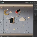 Kids Room Decorative Wall Art With Moon Stars Clouds Balloons Elephant And Small Lights