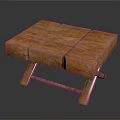 Wooden Furniture Piece With Three Planks Top And Cross Leg Support