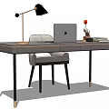 Modern Home Office Desk With Laptop Table Lamp And Ergonomic Chair Setup