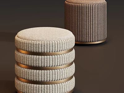 Luxury Soft Upholstered Round Stools With Gold Metal Trim For Elegant Modern Home Interior Decoration 3d model