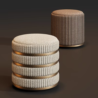 Luxury Soft Upholstered Round Stools With Gold Metal Trim For Elegant Modern Home Interior Decoration 3d model