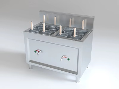 Stainless Steel Kitchen Equipment with Multiple Compartments and Wooden Sticks Drawers Design 3d model