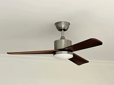 Modern Stylish Air Conditioning Ceiling Fan With Metallic Body And Wooden Blades 3d model