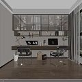Modern Bedroom Interior With Study Desk Shelves Table Lamp And Window 3d model