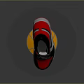 High Top Sneakers In Black Red White With Nike Logo On Metallic Gold Display Stand