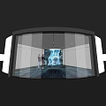 Circular Glass Exhibition Space With Dynamic Water Ripples Waterfall Effect Transparent Floor And Visitors