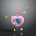Pink Heart Shaped Laptop Keychain Charm With Blue Interior And Star Decorations