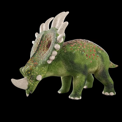Green Triceratops Dinosaur Toy With Red Spots White Horns And Head Crest 3d model