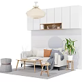 Light Colored Sofa Coffee Table Set With Throw Pillows Wooden Frame And Potted Plant