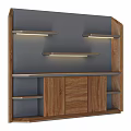 Modern Wooden Shelving Unit With Drawers And Lighted Shelves For Home Storage