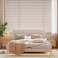Soft Padded Double Bed With Natural Solid Wood Frame For Bright Warm Cozy Bedroom Interior