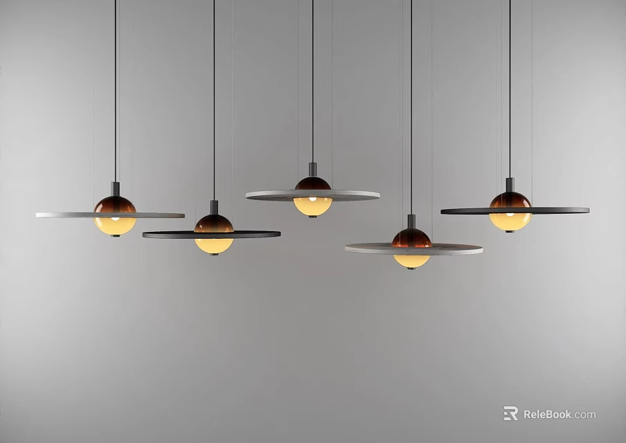 Modern Pendant Lights With Circular Metal Frames And Warm Glass Shades Design 3d model 