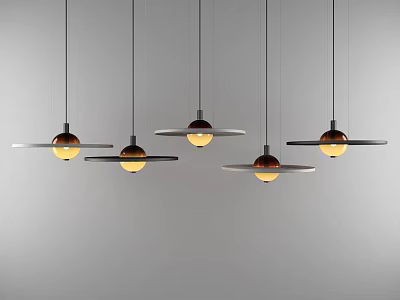 Modern Pendant Lights With Circular Metal Frames And Warm Glass Shades Design 3d model