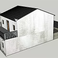 Traditional Chinese Two Story Building With White Walls Black Tiled Roof Balcony And Red Couplets