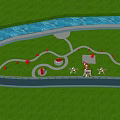 Green Park Layout With Winding Paths River Red Markers And White Structures 3d model