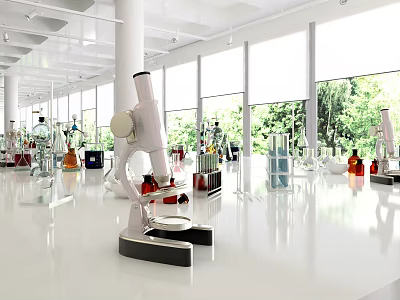 Spacious Bright Laboratory With Microscope Lab Equipment And Large Windows For Natural Light 3d model