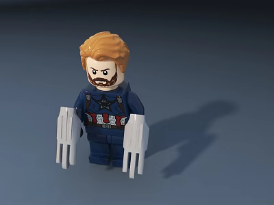 Lego Superhero Figure With Orange Hair Blue Uniform Star And Mechanical Arms 3d model