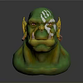 Game Movie Character With Green Skin White Facial Markings Pointed Ears And Tusked Mouth
