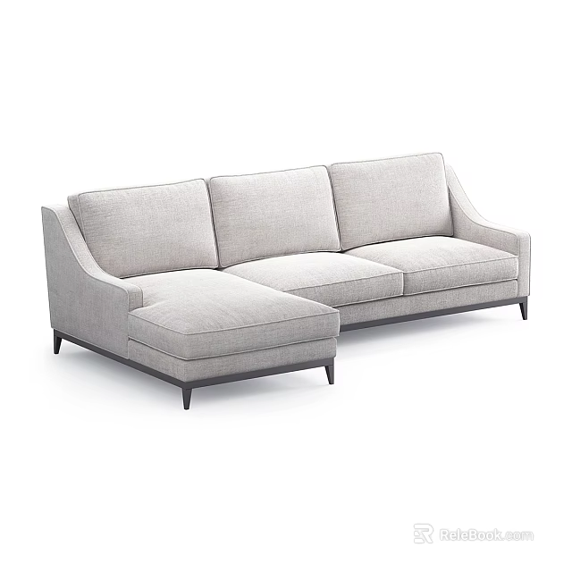 Modern Light Gray Sectional Sofa With Comfortable Cushions And Dark Legs 3d model