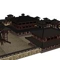 Traditional Ancient Architecture Complex With Courtyard Black Tiled Roofs And Flying Eaves 3d model