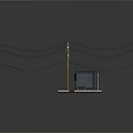 Urban Bus Stop Shelter With Utility Pole And Overhead Power Lines