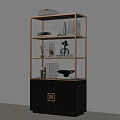 Elegant Modern Bookcase With Wooden Cabinet Metal Frame Open Shelves Books And Decor Items