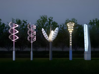 Creative Outdoor Lights with Unique Shapes and LED Illumination for Garden Landscape 3d model