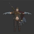 Detailed Fantasy Character Creature With Hat Staff Cape Gloves And Brown Pants Design
