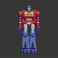 Red and Blue Robot Game Movie Character With Yellow Accents Blue Head and Legs